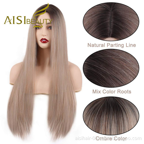 Aisi Beauty Popular Vendor Cheap Long Straight Ombre Blonde Wig Lace Frontal Synthetic Hair For Black Women Lace Front Wig